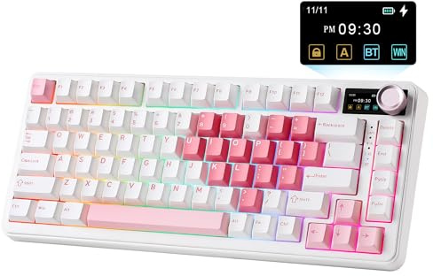 YUNZII B75 Pro Max QMK/Via Clavier Mecanique sans Fil, 75% Disposition avec Écran TFT et Molette, Gasket Hot Swap Switch Pré-lubrifiés, RGB, BT/Filaire/2,4G pour Win/Mac(Blanc Cœur, Candy Switch)