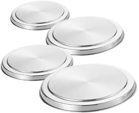 VANZACK Lot de 4 Couvercles Ronds de Brûleur en Acier Inoxydable pour Cuisinière Électrique Gaz, Entretien Facile et Design Moderne Cuisine Argentée