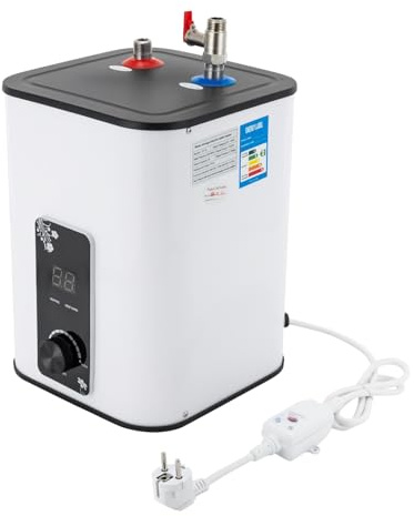 Caldaia sottopiano da 8 l, 1500 W, scaldabagno per cucina, display a LED, resistente alla pressione, da cucina, per lavabo, bagno, bianco, 220-240 V