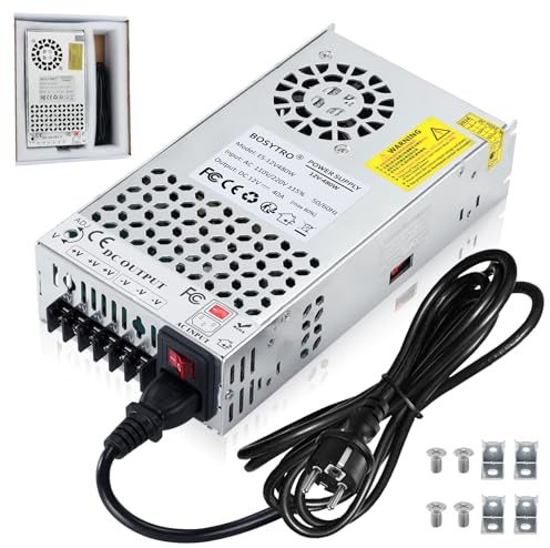 BOSYTRO Upgrade Schaltnetzteil 12V 40A 480W Led Trafo 230v auf 12v Netzteil Power Supply Transformator für LED Streifen, CCTV, Radio, Kamera, Labornetzteil, Computerprojekt, 3D Drucker, mit Netzkabel
