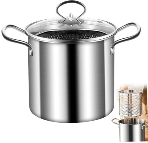 Olla para freír con cesta, olla para freír de 3, 5 L, freidora pequeña de acero inoxidable con mango antiescaldado, aceite para pescado y cesta para patatas fritas, pollo, con