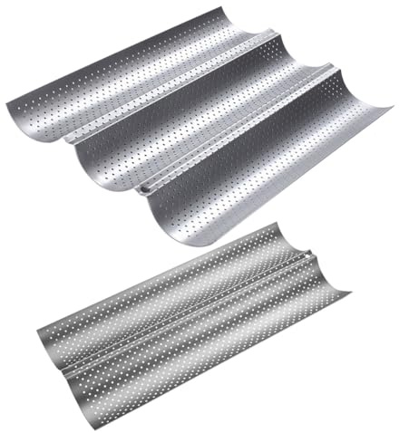 Genérico 2 Moldes para Hornear Baguettes de Acero Inoxidable Revestimiento Antiadherente, 3 Ranuras Medianas y 2 Pequeñas, Bandejas Perforadas para Pan Francés, Utensilios de Cocina