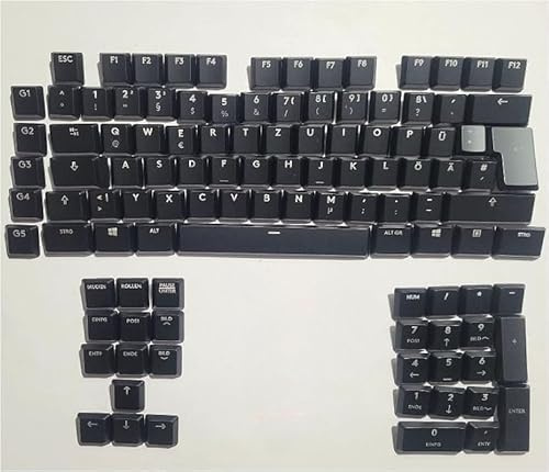 G915 fullt sett med 110 semi gjennomsiktige nøkkelhetter som passer for Logitech G915/G913/G815/G813 TKL RGB mekanisk spill-brett, tysk QWERTZ-lagring, ABS-plast (svart)