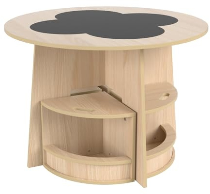 LIFEZEAL Mesa infantil con 4 sillas, mesa de pintura redonda con 4 taburetes de almacenamiento, mesa de actividades con tablero de pizarra, grupo de asientos infantiles para niños a partir de 3 años
