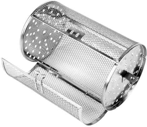 PAMINGONO Drehspieß Korb Grillkorb aus Edelstahl, 14x23cm, Silber | Rotierendes Design für Gleichmäßige Wärme, Geeignet für Familienessen und Restaurant, 1 Stück