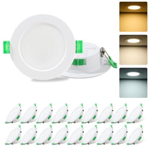 Fynokst LED Einbaustrahler 230V, 3000K/4000K/6500K Einstellbare Farbtemperatur Deckenspots, 7W LED Spots 68mm - 78mm Lochmaß, IP44 Spots Deckenleuchte Für Küche, Bad, Wohnzimmer, Set of 20