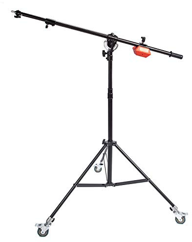 Fotostudio 2-in-1 Lichtstativ 180cm Höhenverstellbar mit 224cm Auslegerarm und Schwenkräder, 4kg Gegengewicht, Sandsack zur Unterstützung von Schirmen Softbox Blitz für Video Fotografie