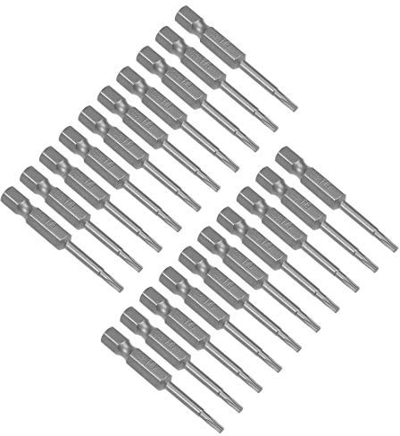 sourcing map 20pcs Puntas de destornillador Torx S2 de alta aleación de acero de 50mm de largo vástago hexagonal de 1/4 T8