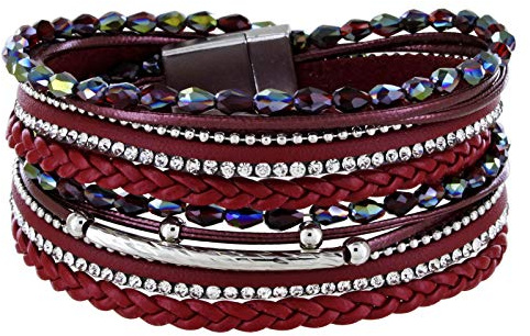 StarAppeal Armband Wickelarmband mit Perlen, Strass, Ketten und Flechtelement, Magnetverschluss Silber Matt, Damen Armband