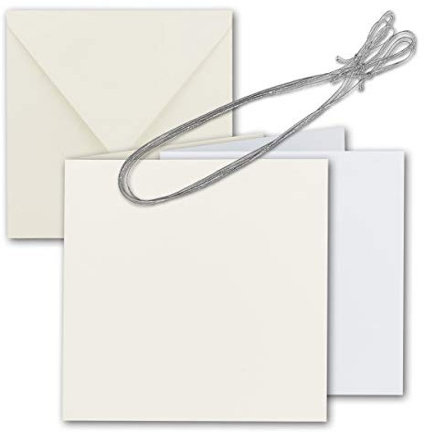 150x Quadratisches Faltkarten Set 15 x 15 cm - mit Briefumschlägen & Einlegeblätter & Schmuckband - Natur-Weiß - für Einladungskarten, Hochzeit, Weihnachten - von GUSTAV NEUSER