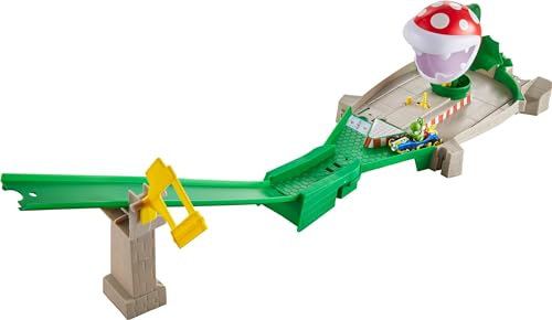 Hot Wheels GFY47 - Mario Kart Piranhapflanzen Rutsche Trackset inkl. 1 Spielzeugauto, Spielzeug Autorennbahn ab 5 Jahren, Mehrfarbig