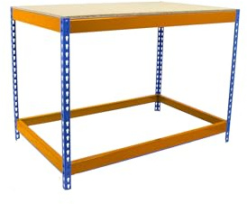 Simon Rack Banco de Trabajo Taller, Capacidad Carga 400 kg, 900x1800x600 mm, Mesa de Trabajo Azul/Naranja/Madera - BT-Basic