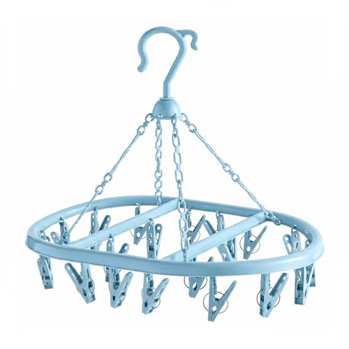 Lizzy 20 Peg Hanging Clothes Airer Circular Laundry Dryer Rack Plastic Sock Underwear Drying Hanger Windproof Clothes Drying Rack for Indoor Outdoor Balcony Travel Space Saving - Blue