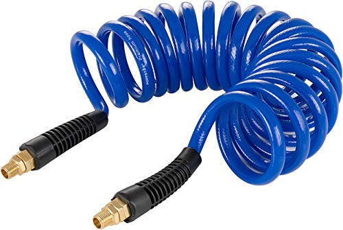 Poppstar Tubo flessibile a spirale per aria compressa 5m con Ø 8mm x 12mm, protezione anti-piegatura, raccordo girevole G 1/4 di pollice filettatura esterna
