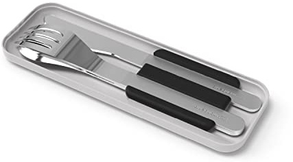 MONBENTO - Cutlery Set MB Slim Box Onyx for Lunch Box - 3 Pieces Fork Knife Spoon - Flatware Set Work/School Lunch Packing - Suitable for MB Original & MB Square Bento Boxes - Stainless Steel - Black