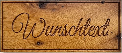 Hochwertiges Holzschild aus Eiche Massivholz. Gefrästes Schild personalisiert mit Gravur selbst gestalten. Größe: 22-40 cm. Individuelle Motive und Sonderwünsche möglich! Über 20 Schriften wählbar.