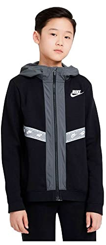 Nike B NSW Elevated Trims FZ Maillot de survtement, Noir métallisé/Gris fumé/Blanc, 14 Ans Fille Top Tuta, Nero Metallico/Grigio Fumo/Bianco, Ragazza Anni, Bambina