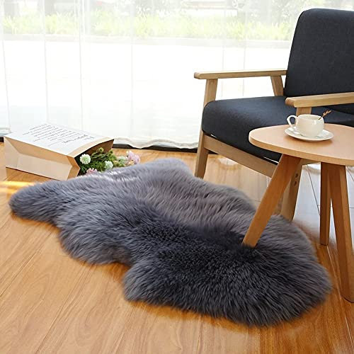 Alfombra Piel De Oveja Auténtico Alfombra Piel De Cordero Alfombra Lana Alfombras Pelo Largo (Gris Azulado,70X100cm)