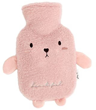 Xfeyaqlo Wärmeflasche Kuschelig Kleine Wärmflasche WäRmflaschen für Kinder Wärmflasche Tier mit Weichem Bezug Weiches Plüsch Nettes Muster Gutes Geschenk für Familie & Freund (1000ml,Rosa)