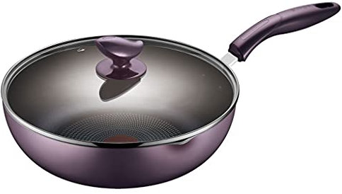 Padella Padella antiaderente in padella profonda con padella antiaderente del coperchio Maniglia del silicio resistente al calore Controllo intelligente della temperatura dell'olio (viola) Padella Ant