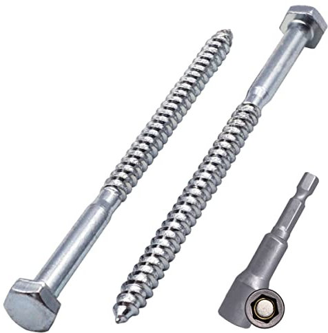 Marcopol (Pack of 6 pcs) DIN 571 Zinc Plated Steel Hexagon Wood Screws M6 x 100 mm, Coach Screws, Hex Screw, Lag Bolts, Hex Head (6, M6 x 100 mm), Silver