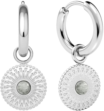 ARTIQO Creolen aus Edelstahl Ohrringe (Silber) - Creolen gold mit Anhänger (1,5cm Durchmesser) Ohrringe gold mit Mandala Coin - wasserfest und hautfreundlich - Modell Mancora
