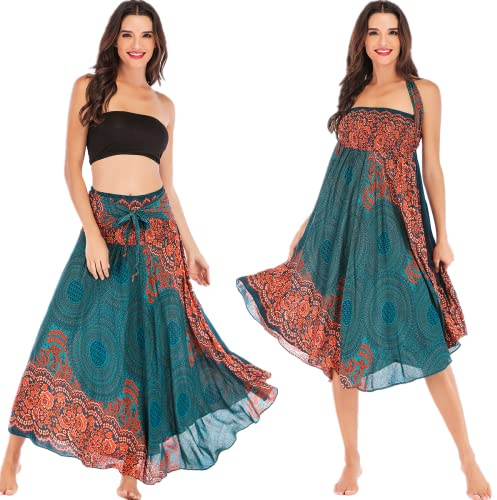 Daysskk Jupe Longue 2 en 1 Robe Boheme Femme de Plage Taille Haute Fluide Été Taille Unique
