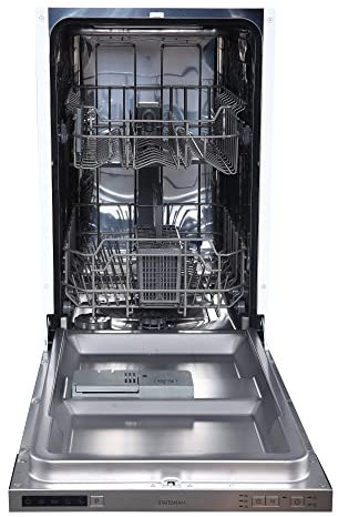 Statesman BDW4509 Integrated Slimline Dishwasher, 9 Place Settings, Half Load Wash Function, 5 Wash Programs, 3/6/9 Hour Timer, 45cm Wide, Energy Rating E, White