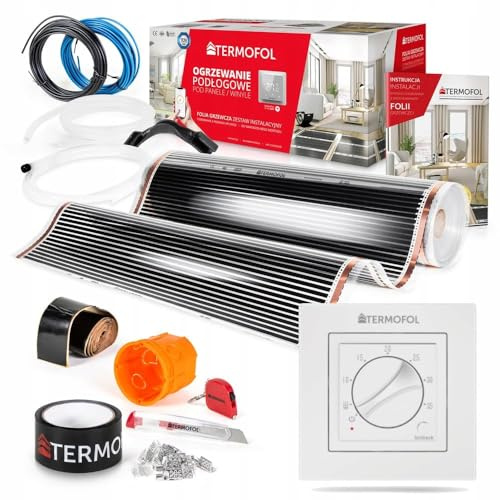 Termofol Chauffage Electrique par le Sol Set - Tapis Chauffant avec H3 Thermostat 230V - Chauffage d'appoint Puissance 80W/m2 - Surface 6 m² - Plancher Chauffant Electrique