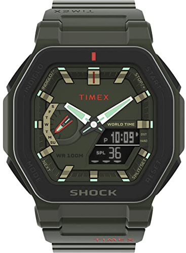 Timex Orologio da uomo analogico al quarzo digitale con cinturino in plastica TW2V35400, Verde, Sportivo
