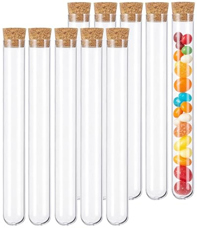 16 * 150mm 10 Piezas Probetas Tubos De Ensayo Transparentes,Tubos de ensayo plastico, Para Almacenamiento De Confitería, Especias, Líquidos Manuaildad de Artesanía Decoración