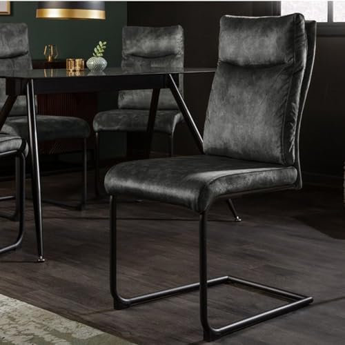 LEBENSwohnART Eleganter Freischwinger Stuhl COMODO Samt grün mit Griff schwarzes Metallgestell Esszimmerstuhl