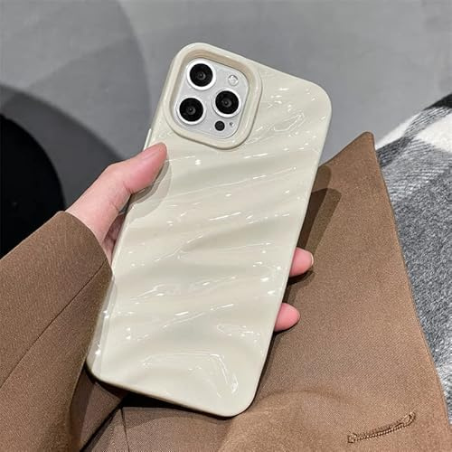 QLTYPRI Niedliche Hülle für iPhone 13/iPhone 14, 3D Wellenform Silikon Handyhülle für Frauen Mädchen Weiche Silikon Bumper Schutzhülle Stoßfest Case für iPhone 13/14 - Beige