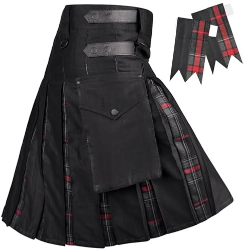 Gonne Kilt Ibride Utilitarie per Uomini, Kilt Tradizionale Scozzese con Lampeggiamenti, 30-32