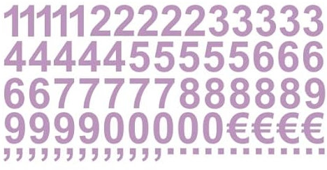 Aufkleber Sticker Klebezahlen Klebezahl Zahlen Zahl Nummern aus Folie 50 Zahlen flieder matt Höhe 2 cm selbstklebend wetterfest Nummerierung Preisauszeichnung Beschriftung Modellbau verzieren