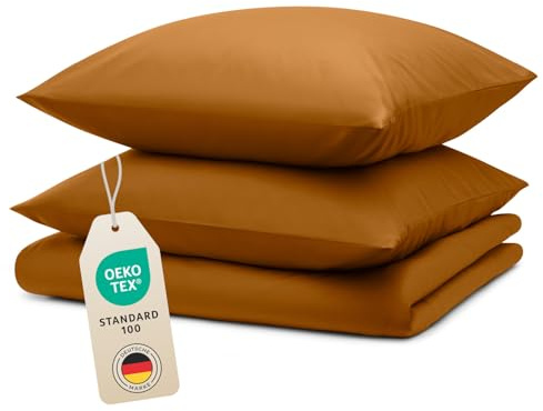 Blumtal Bettwäsche 155x220 cm & 2 Kissenbezüge 80x80 cm - Bettbezüge aus Atmungsaktivem Mikrofaser, Superweiches Bettbezug Set, Oeko-Tex Zertifiziert, 3teilig - Braun