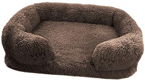 KYMMPL Bekväm hundbädd ortopedisk hundbädd tvättbar luddig rektangel kattsäng med halkfri botten självuppvärmande hundkudde soffa (50 x 40 x 14 cm) 900 g, ljusbrun)