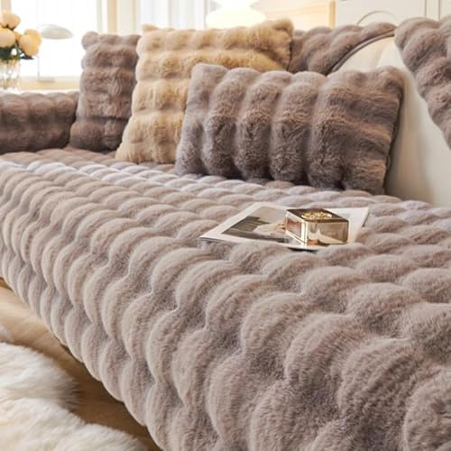 Bettschlange Kaninchen Plüsch Sofabezug L Form 1 2 3 4 Sitzer, Sofa Überzug Ecksofa U Form, 2023 Neue Universelle rutschfeste Sofaschoner, Superweiche SofaÜberwurf aus Kunstpelz für Wohnzimmer