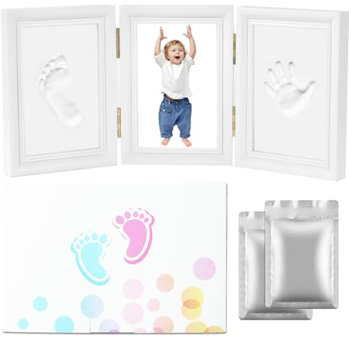 Bizcasa Cornice Bambini Impronte Argilla, Cornice Impronta Mani e Piedi Neonati, Kit Foto Impronte Neonato Perfetto per Neonato Ricordo Regalo (A1-35x15.5cm)