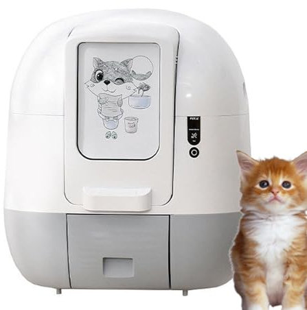 BREZO Lettiera Gatto Autopulente, Lettiera Gatto Chiusa, Gatti Multipli con Telecomando App, Protezione di Sicurezza Radar Intelligente