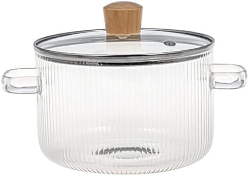 BEAHING Glass Cooking Pot, 1.6L/54Oz Heat Resistant Glass Pot with Handles, Clear Glass Cookware with Lid, Borosilicate Simmer Pot for Soup, Milk, Baby Food