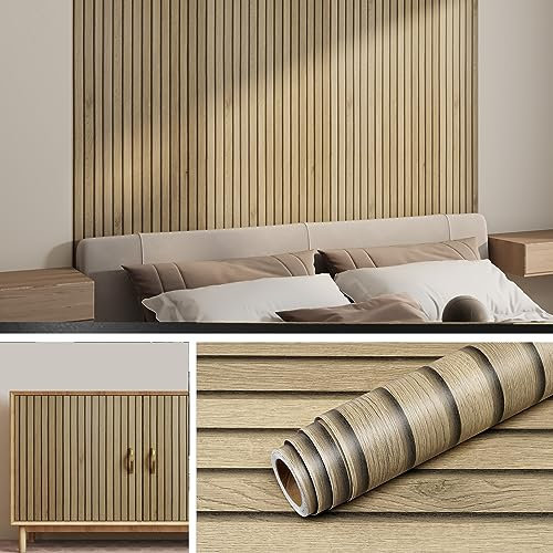 Livelynine Carta da Parati Adesiva Muro Finto Legno 3D 90CMx500CM Carta da Parati Effetto Listelli Legno 3D Camera Letto Soggiorno Soffitto Pellicola Adesiva Legni Marrone Rivestimento Parete Legni