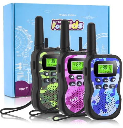 JUAUO Walkie Talkie Kinder 3 Stück, Spielzeug Geschenk 3-12 Jungen und Mädchen, Walkie Talkies für Kinder 8 Kanal Funkgerät, VOX Taschenlampe für Freien, Camping, Wandern