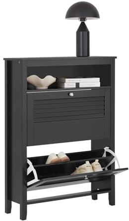 SoBuy Schuhkipper Schuhschrank mit 2 Klappen Schuhablage Schuhregal Schuhkommode Schwarz BHT ca. 80x108x25cm FSR152-SCH