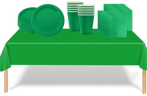 Set di 53 stoviglie verdi per bambini, usa e getta, per feste, tovaglie, piatti di carta da 17,8 cm, tovaglioli di carta, bicchieri per Natale, compleanno, festa di nozze