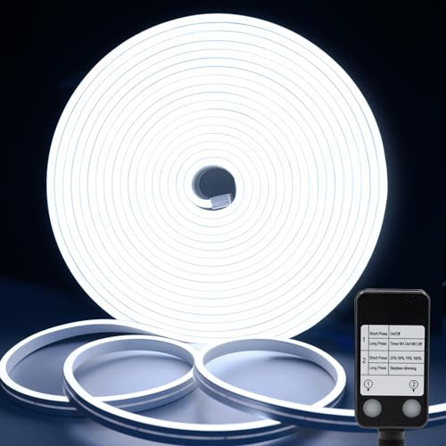 DBFAIRY 10M LED Strip, 24V Neon LED Streifen Dimmbar, IP65 Wasserdicht LED Lichtband 6500K, Silikon Flexibel LED Streifen Aussenbereich für Wohnzimmer, Schlafzimmer Heim Deko (Kaltweiß)