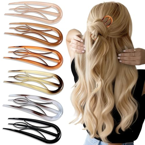 6PCS French Hair Pins for Women, Tortoise Shell French Pins Hair, Large Hair Styling Pins for Thin Thick Hair, 3 Internal Teeth Hair Sticks, Hair Pin for Buns, French Twist Pin, Valentine's Day Gifts