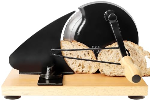 Manual Bread Slicer for Homemade Sourdough Bread, Adjustable Thickness&Evenly Slicing, Hand Crank Bread Slicer with Scale Line and Suction Cup, Serrated Blade Design, Patent