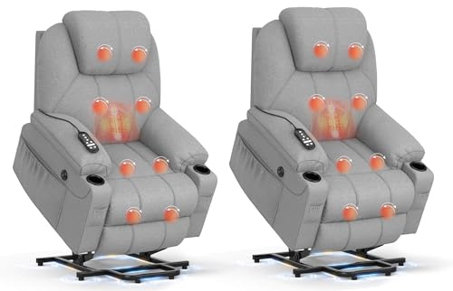 BareTay Recliner Armchair, Set of 2, Lift Chair For the Elderly | Power Recliner with Massage & Heat, Extended Footrest, Type C+USB Ports, 2 Cup Holders, Dual Side Pockets