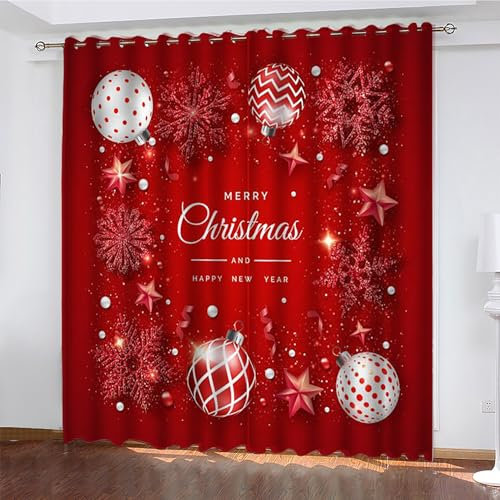YZQGLHP Gardinen Farbige Kugeln Vorhänge Weihnachten Verdunklungsvorhänge Schiebe Schallschutz Vorhang mit Ösen für Schlafzimmer Wohnzimmer H245 x B140 cm 2 teiliges Set